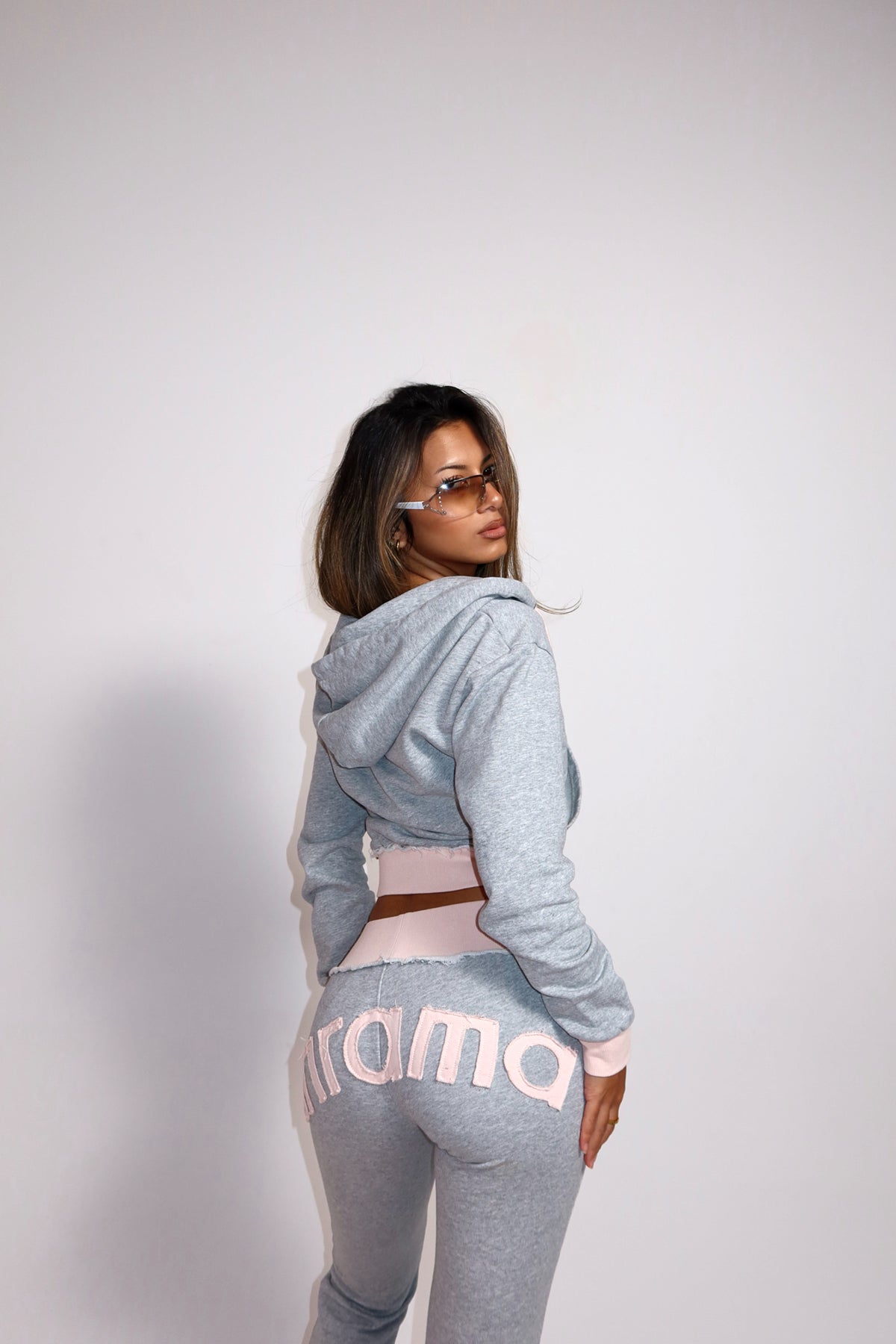 BABY DOLL ZIP HOODIE - GREY / BABY PINK