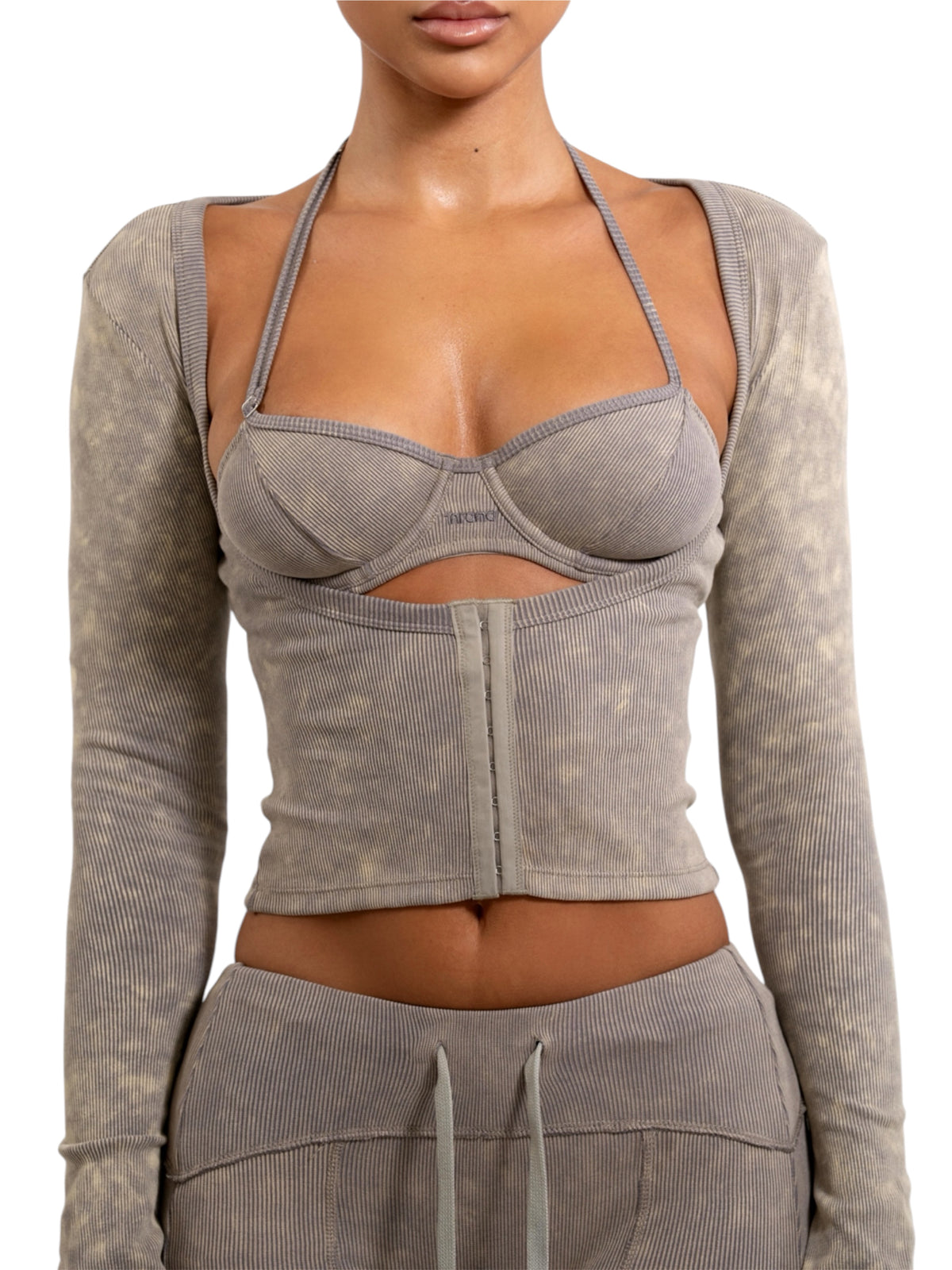 LANA RIB TOP - WASHED GREY