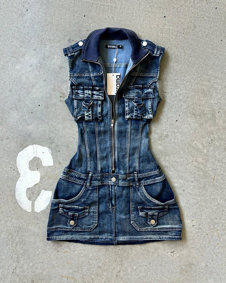 CYRELL DENIM DRESS - MID BLUE