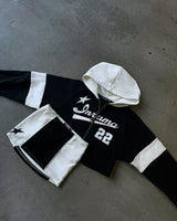 CLUB22 CROPPED ZIP HOODIE - BLACK / WHITE