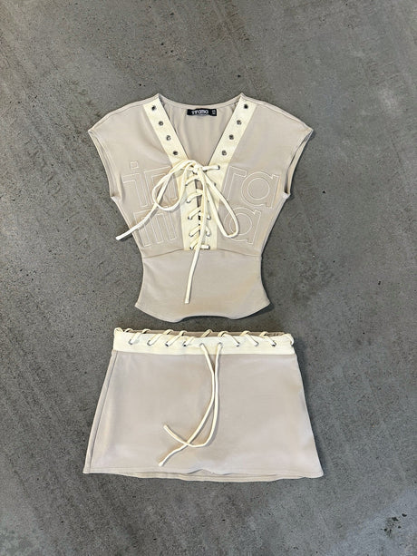 LYLA LACE UP TANK - TAUPE