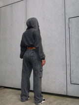 ZYA WASHED TRACK PANTS - BLACK