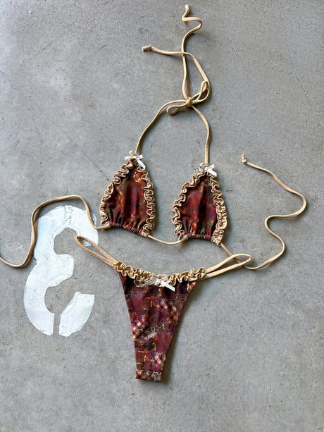 KIKI RUFFLE BIKINI TOP - PLAID / NUDE