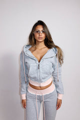 BABY DOLL ZIP HOODIE - GREY / BABY PINK