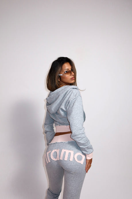 BABY DOLL ZIP HOODIE - GREY / BABY PINK