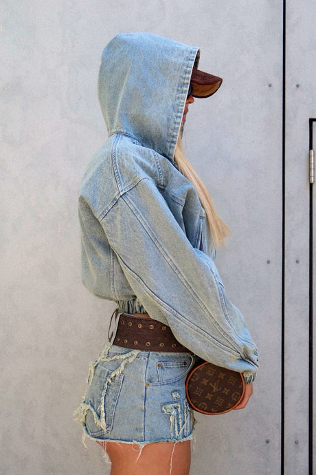 KYRA DENIM SKIRT - BLUE / BROWN