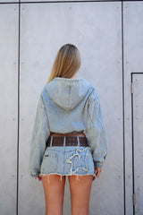 KYRA DENIM SKIRT - BLUE / BROWN