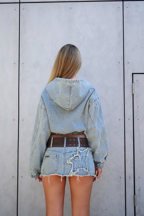 KYRA DENIM SKIRT - BLUE / BROWN