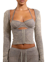 LANA RIB TOP - WASHED GREY