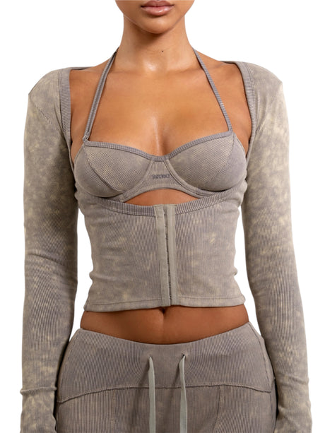 LANA RIB TOP - WASHED GREY