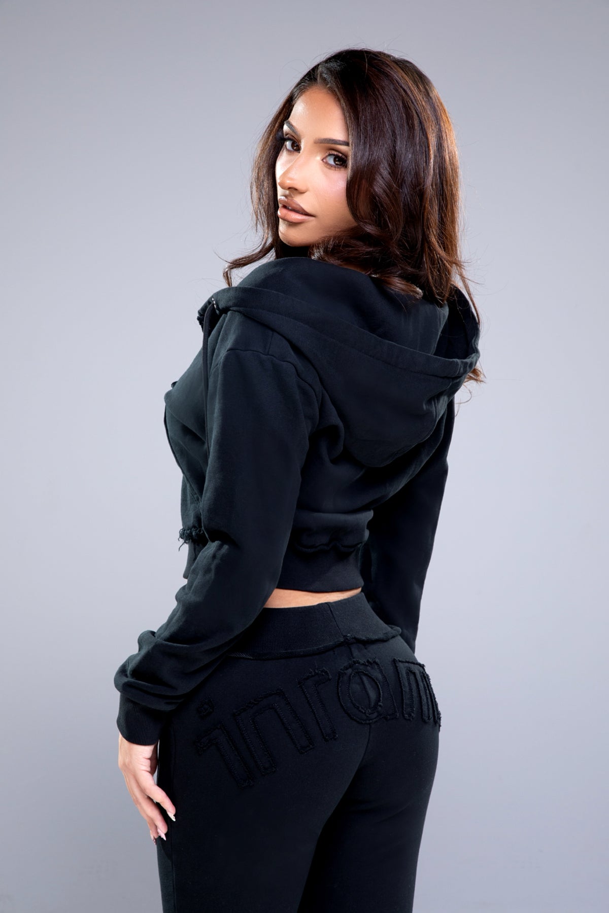 BABY DOLL ZIP HOODIE - BLACK