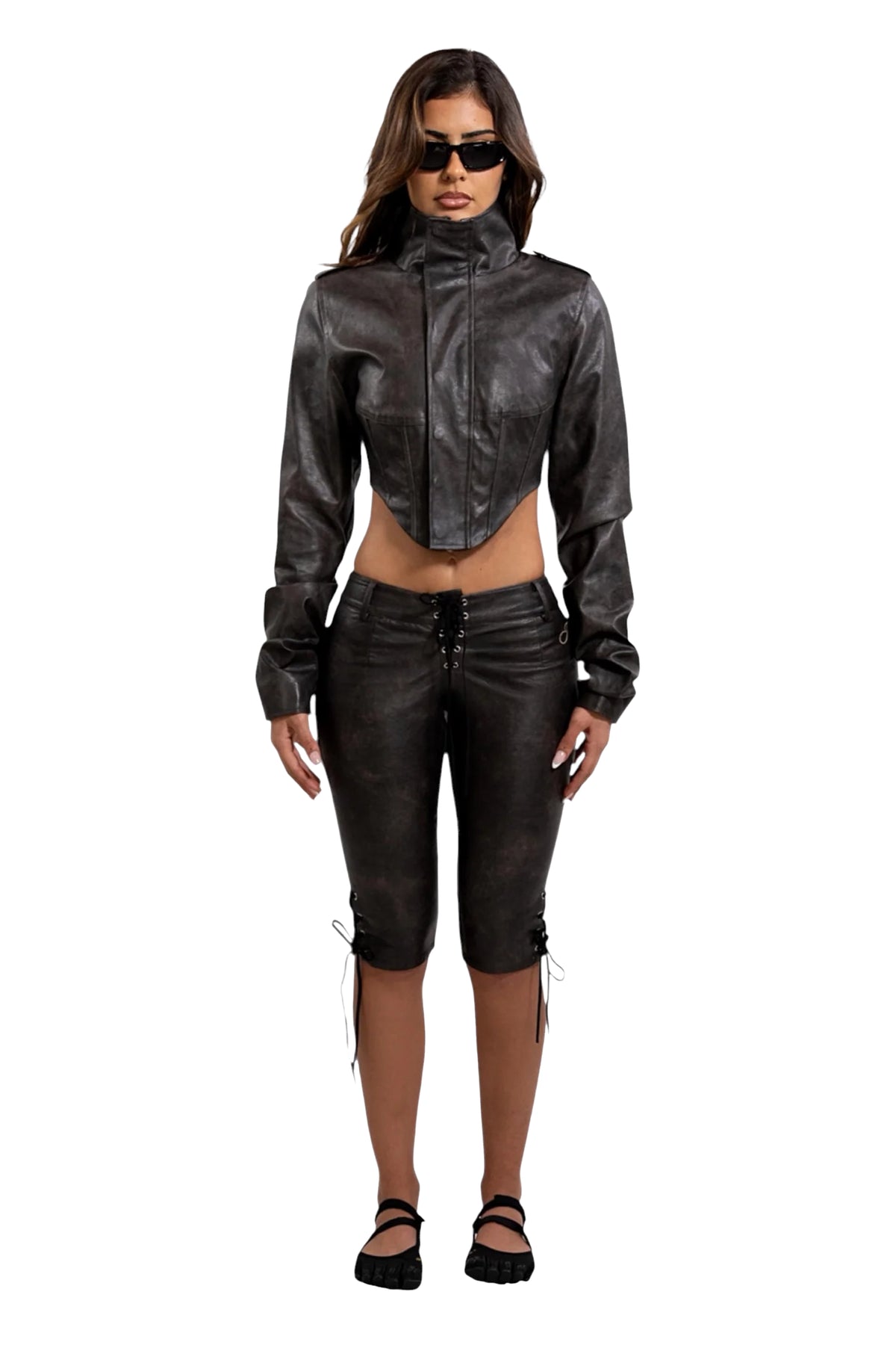 AMBER PU CAPRIS - WASHED BLACK