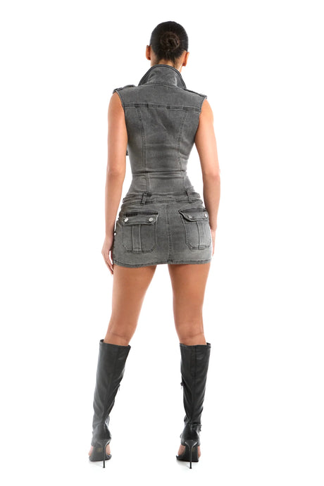 CYRELL DENIM DRESS - WASHED BLACK
