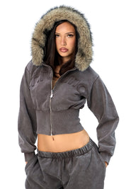 ZYA BROWN WASHED HOODIE