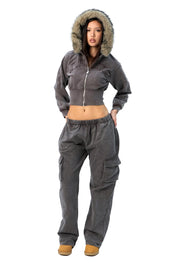 ZYA BROWN WASHED TRACK PANTS